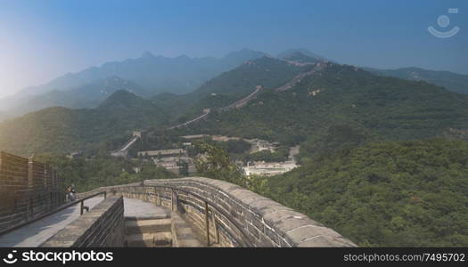 View of the great Chinese wall and mountains.