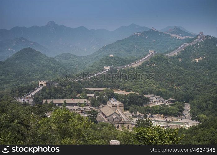 View of the great Chinese wall and mountains.. View of the great Chinese wall