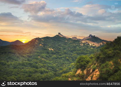 View of the great Chinese wall and mountains.. View of the great Chinese wall