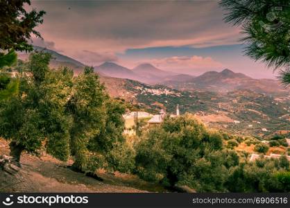 View of the green countryside . View of the green countryside of the island of Crete in Greece