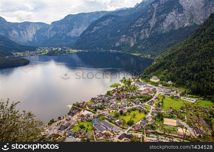 View of the Hallstatt and lake Hallstater See, Hallstatt village in Alps, Austria