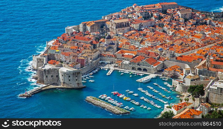 View of the harbor and the old town of Dubrovnik Croatia. View of the harbor and the old town of Dubrovnik