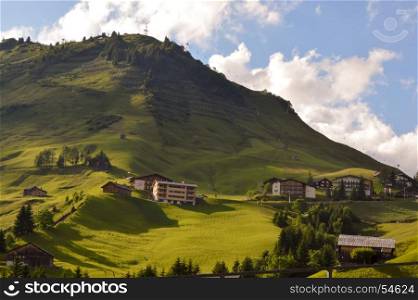 View of the hills . View of the hills of the village of DamA?ls in the Austrian Tyrol