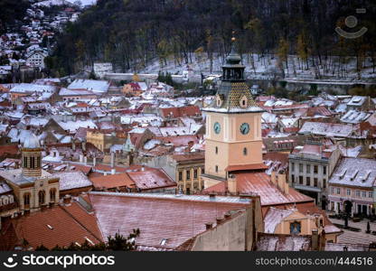 view of the historic center at the Brasov, Romania