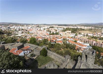 View of the historic city of Braganca, seen from the top of the castle keep in Braganca, Portugal