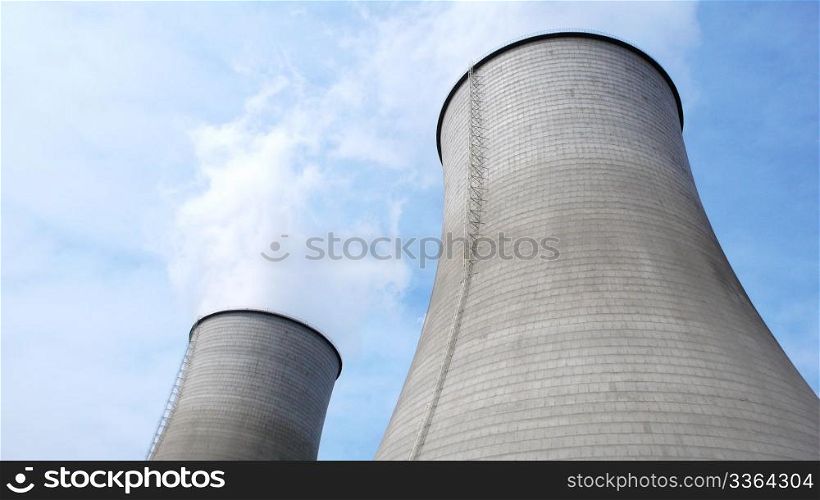 View of the huge water towers in a heat power plant