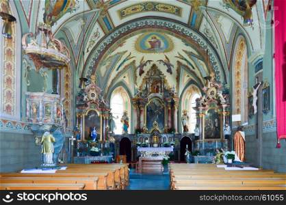View of the interior of the church . View of the interior of the church of the Basilica Maria in the Austrian Tyrol with a small garden