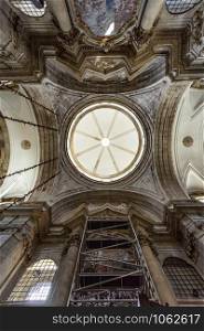 View of the interior of the dome on the transept of the Church of the Monastery of Saint Mary of Lorvao, Coimbra, Portugal