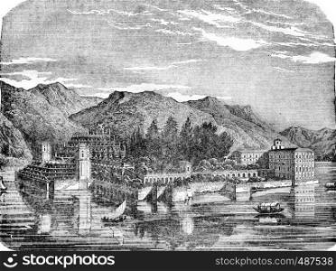 View of the Isola Bella, vintage engraved illustration. Magasin Pittoresque 1836.