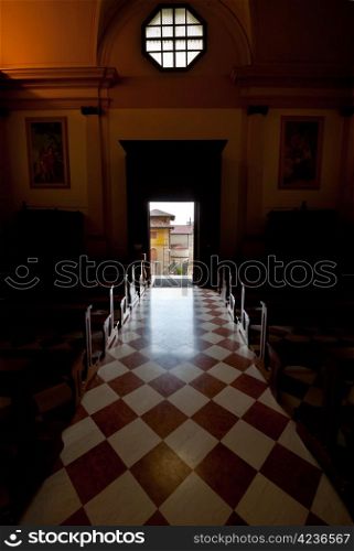 View of the Italian City through the Open Door of the Church