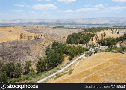 View of the Jordan Valley from a hill near the ancient city of Beit Shean, the north of Israel.