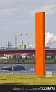 view of the landmark called rhine orange at the crossing of rhine and ruhr