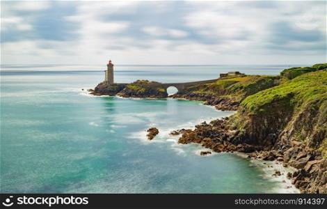 View of the lighthouse Phare du Petit Minou in Plouzane, Brittany France