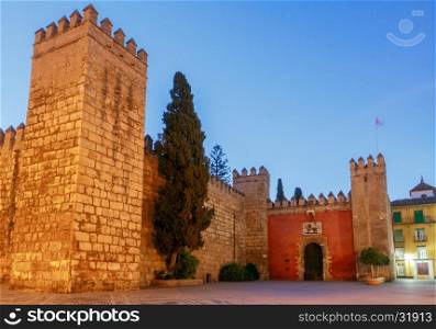 View of the Lion's Gate in Seville in the early morning. Spain. Andalusia.