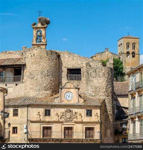 View of the main square of Sepulveda medieval town, one of the most beautiful villages in Spain, located in the province of Segovia, Castile and Leon, in central Spain