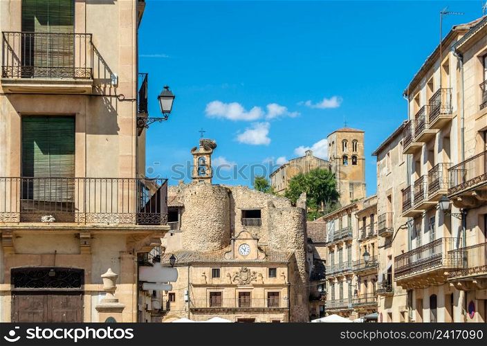 View of the main square of Sepulveda medieval town, one of the most beautiful villages in Spain, located in the province of Segovia, Castile and Leon, in central Spain