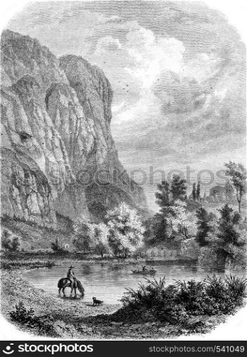 View of the Martinswand, near Innsbruck, vintage engraved illustration. Magasin Pittoresque 1857.
