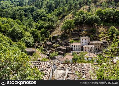 View of the marvelous old schist village of Candal nestled in the Lousa Mountain Range, Coimbra, Portugal