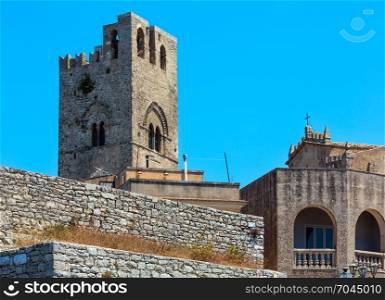 View of the medieval Cathedral of Santa Maria Assunta (Chiesa Matrice) in Erice, Trapani region, Sicily, Italy. Build in fourteenth century.