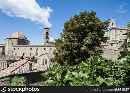 View of the Medieval City of Volterra in Italy. Dome of the cathedral of Volterra in Tuscany