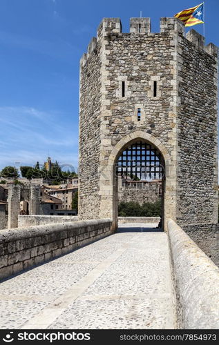 View of the medieval town of Besalu, Girona, Spain