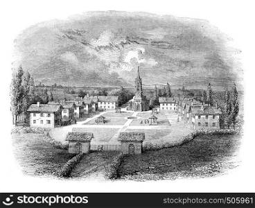 View of the Mettray colony, founded in 1840, has a myriametre of the city of Tours, vintage engraved illustration. Magasin Pittoresque 1842.