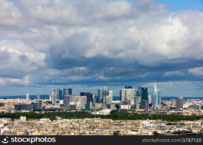 View of the modern business district of Paris - La Defense from Eiffel Tower, France