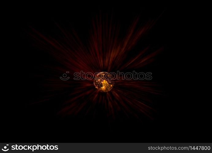 View of the Moon emitting red-and-orange rays on black background