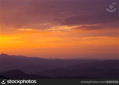 view of the mountains in Carpathians on the sunset, Ukraine