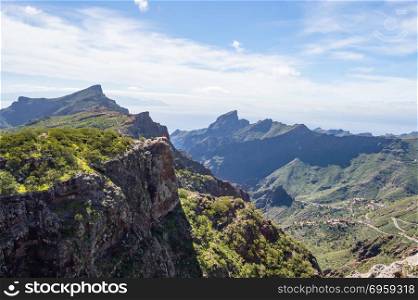 View of the mountains in the region of the village of Masca . View of the mountains in the region of the village of Masca in the north west of &rsquo;island of Tenerife in SPAIN