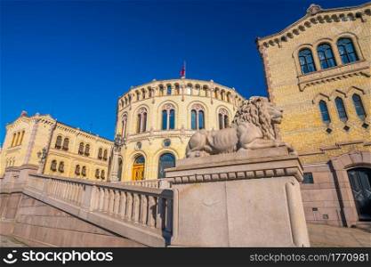 View of the norwegian parliament in Oslo, Europe