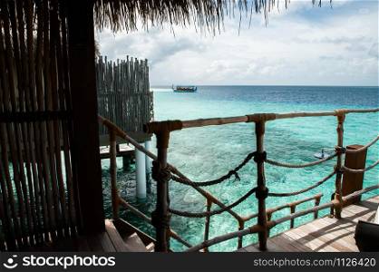 view of the ocean from a water villa on Maldives