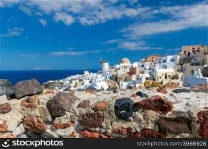 View of the Oia, a beautiful village on the volcanic island of Santorini in the Mediterranean Sea.