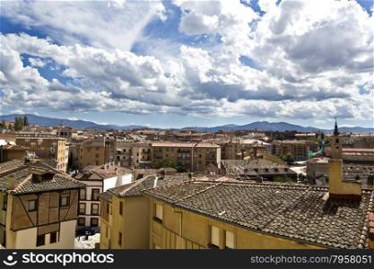 View of the old city of Segovia, Spain, seen from the roman aqueduct
