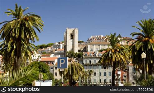 View of the old city with the towers of the Lisbon Cathedral