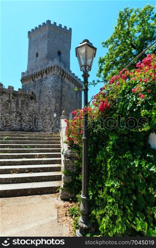 View of the old medieval Norman castle in Erice, Trapani region, Sicily, Italy
