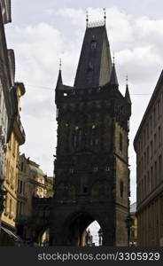 view of the old powder gate in Prague