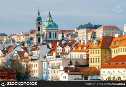 View of the old town and the church of St. Nicholas in Prague.. Prague. Little quarter.