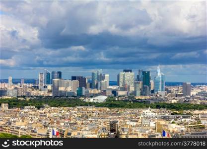 View of the old town and the modern business district of Paris - La Defense from Eiffel Tower