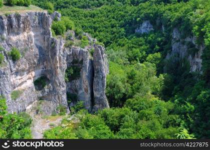 View of the overgrown portion of the Emen canyon in Veliko Tarnovo region in Bulgaria