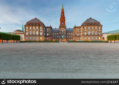 View of the parliament building at sunset. Christiansborg. Denmark. Copenhagen. Copenhagen. Houses of Parliament. Christiansborg.