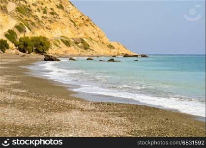 View of the Pebbles beach in Tertsa in southern Crete