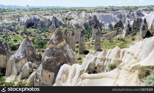 "View of the Phallus rocks in the "Love Valley" in Cappadocia in Anatolia, Turkey, hike"