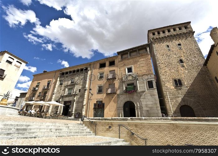 View of the Plaza of San Martin with the Torreon de Lozoya in Segovia, Spain