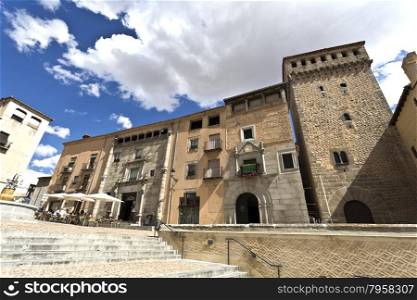 View of the Plaza of San Martin with the Torreon de Lozoya in Segovia, Spain