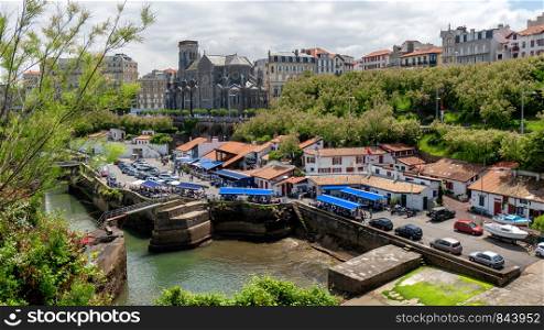 view of the port of Biarritz, France