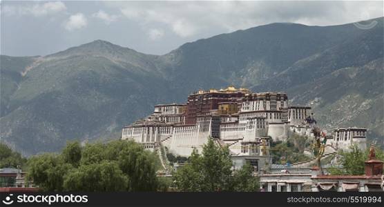 View of the Potala Palace with mountains in the background, Lhasa, Tibet, China