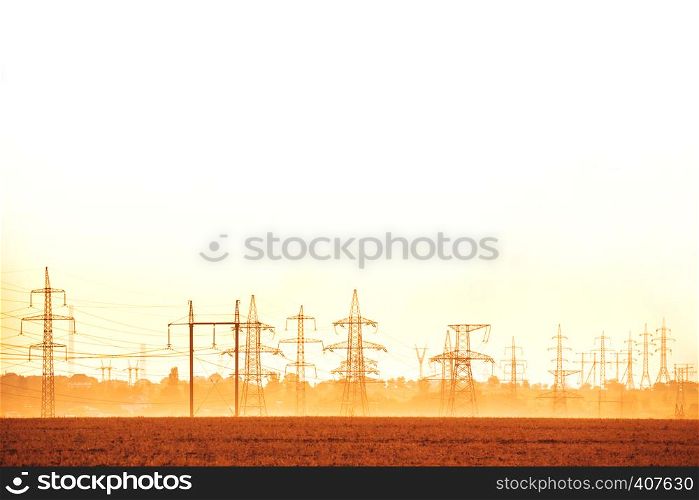 view of the power lines at sunset