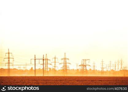 view of the power lines at sunset