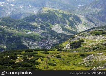 View of the Rila Mountains in the area of Seven Rila Lakes National park in Bulgaria